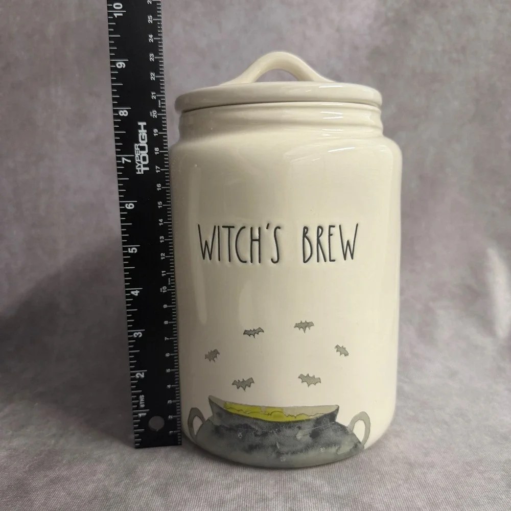 Rae Dunn Canister Kitchenware Cream Witchs Brew Halloween Cauldron Bats Jar